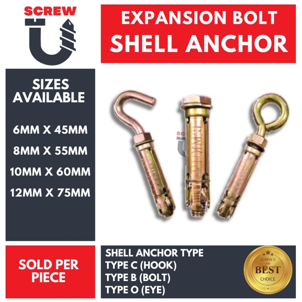 Shell Anchor BOLT, HOOK, EYE Type B, Type C, Type O Expansion Bolt Fix ...