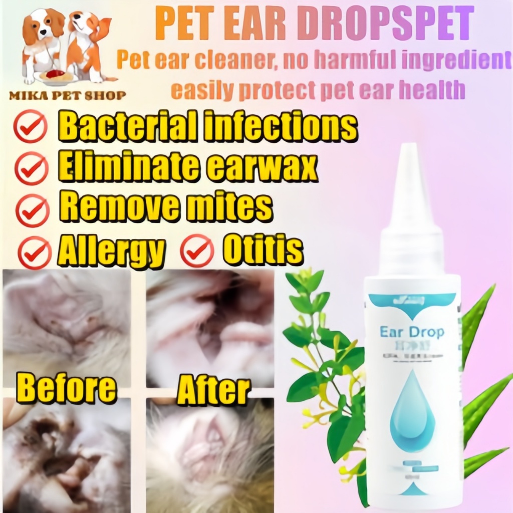 60ml Cat Dog Mites Odor Removal Ear Drops Infection Solution Treatment ...