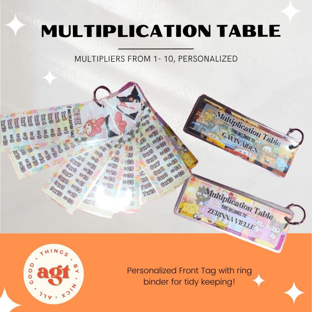 Multiplication Table Flashcards Laminated with Name | Shopee Philippines