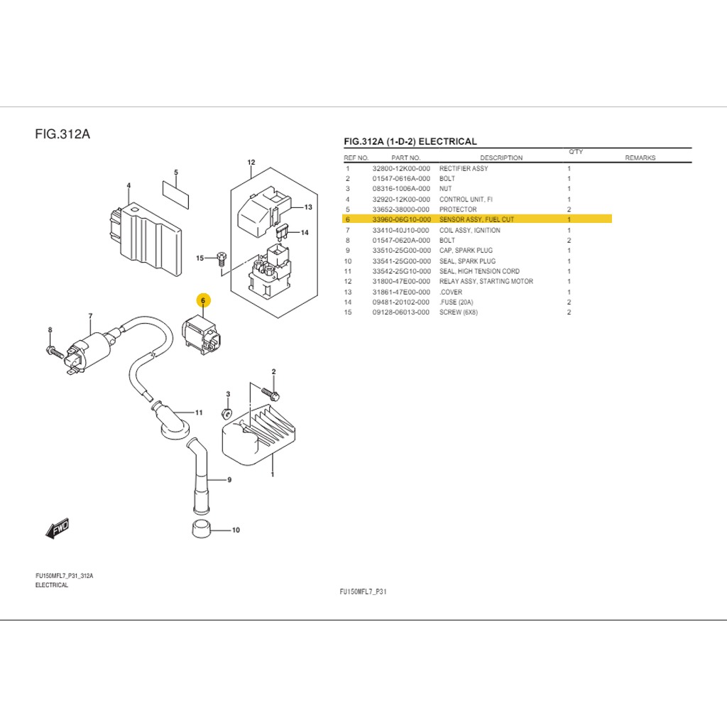 SUZUKI GENUINE SENSOR ASSY,FUEL CUT FOR RAIDER 150 FI ( 33960-06G10-000 ...