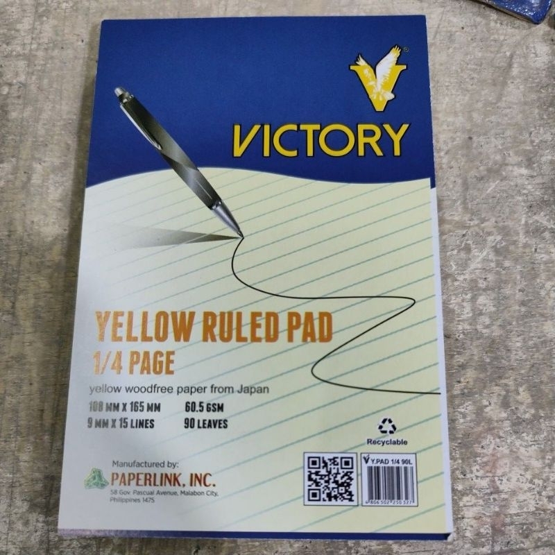 victory yellow ruled pad 1/4page 5pad 100pessos 90leave 108mmx165mm 60 ...