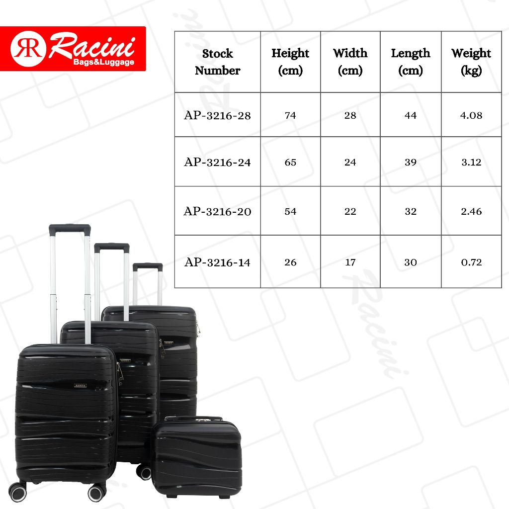 Racini Baiken AP 321 Series Lightweight Fashion Travel 20 24 28 Inch Luggage 360 degree Rotating