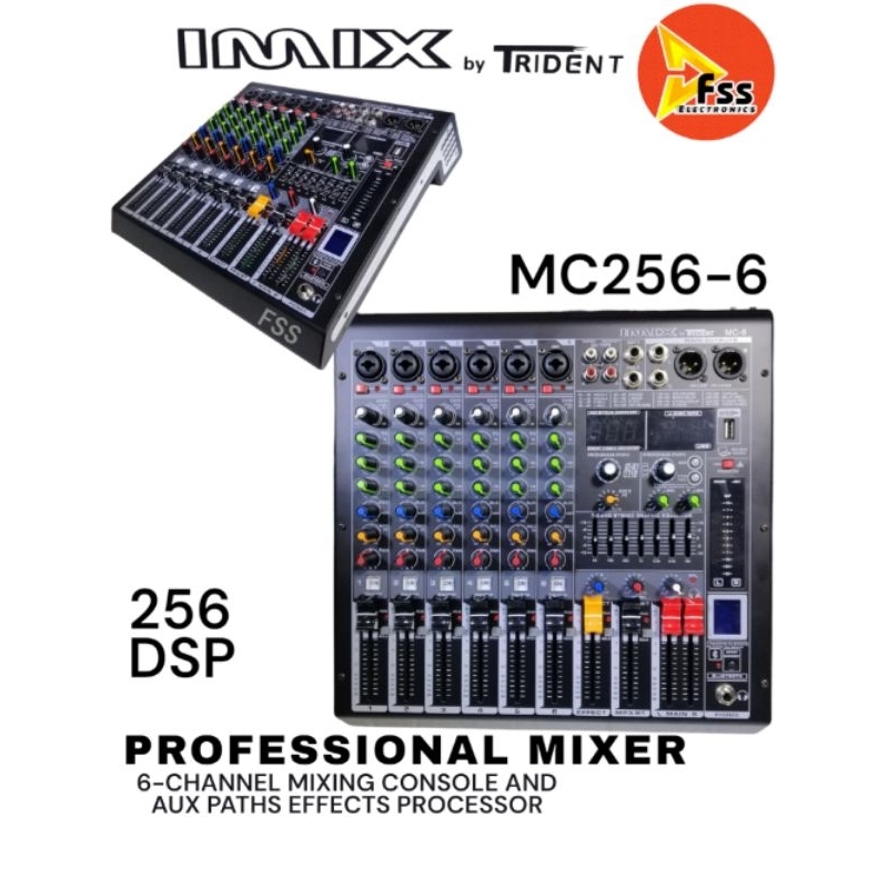 IMIX by Trident Professional Mixer MC6 with 2 AUX USB BT EQ Individual
