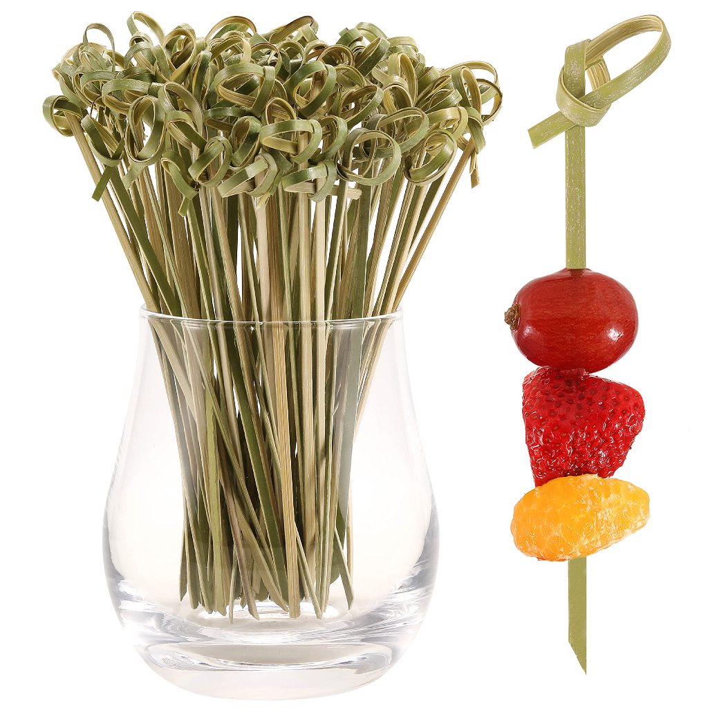 100 Pcs Disposable Bamboo picks Food Fruit Cocktail Handmade Toothpicks ...