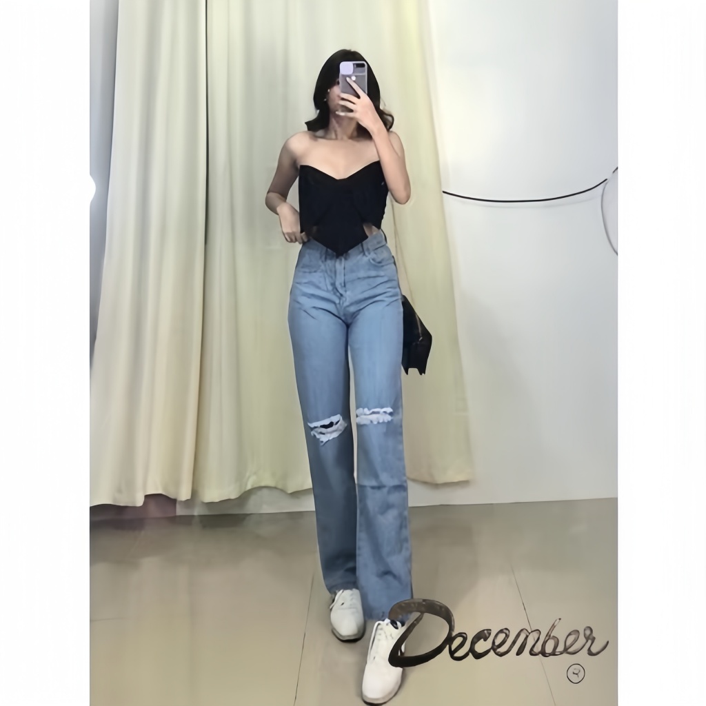 New Style high waist Ripped Jeans Maong Pants For Women | Shopee ...