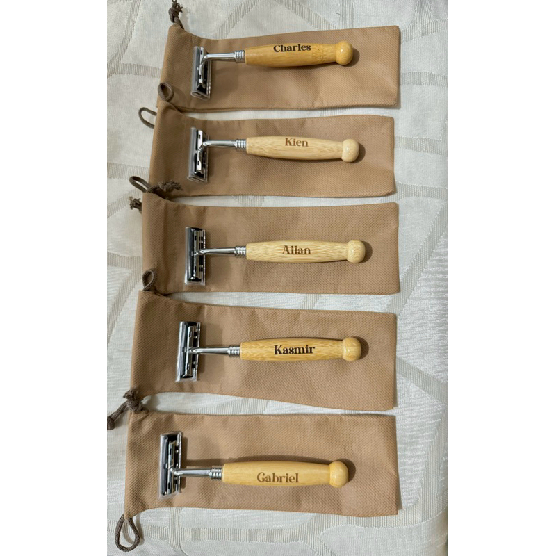 Personalized Shaver Bamboo Razor FREE NAME ENGRAVE Refillable for Men ...