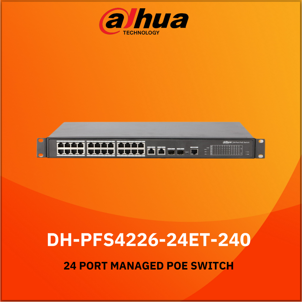 24port 100 Mbps + 2port Gigabit Managed PoE Switch Plug and Play (DH