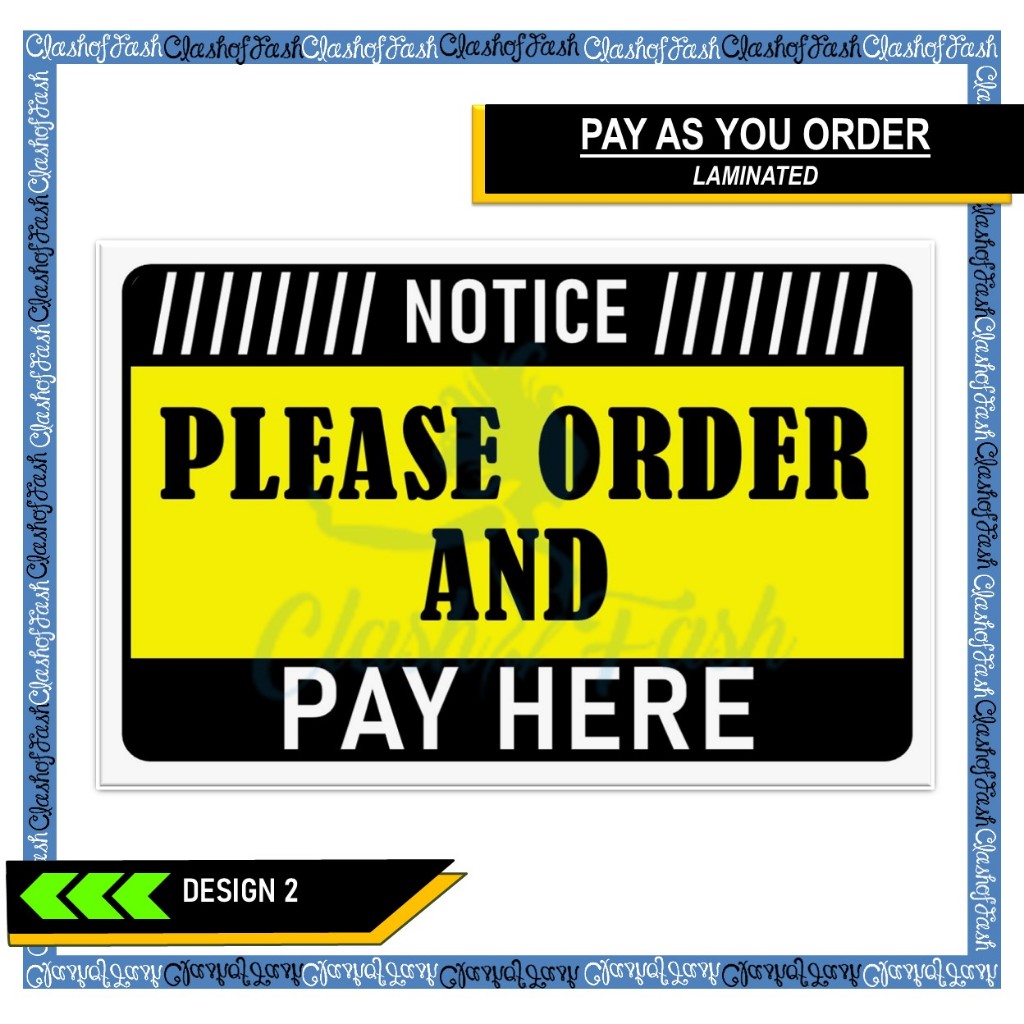 LAMINATED: PAY AS YOU ORDER | PAY HERE SIGNAGE | A4 & A5 SIZE | Shopee Philippines