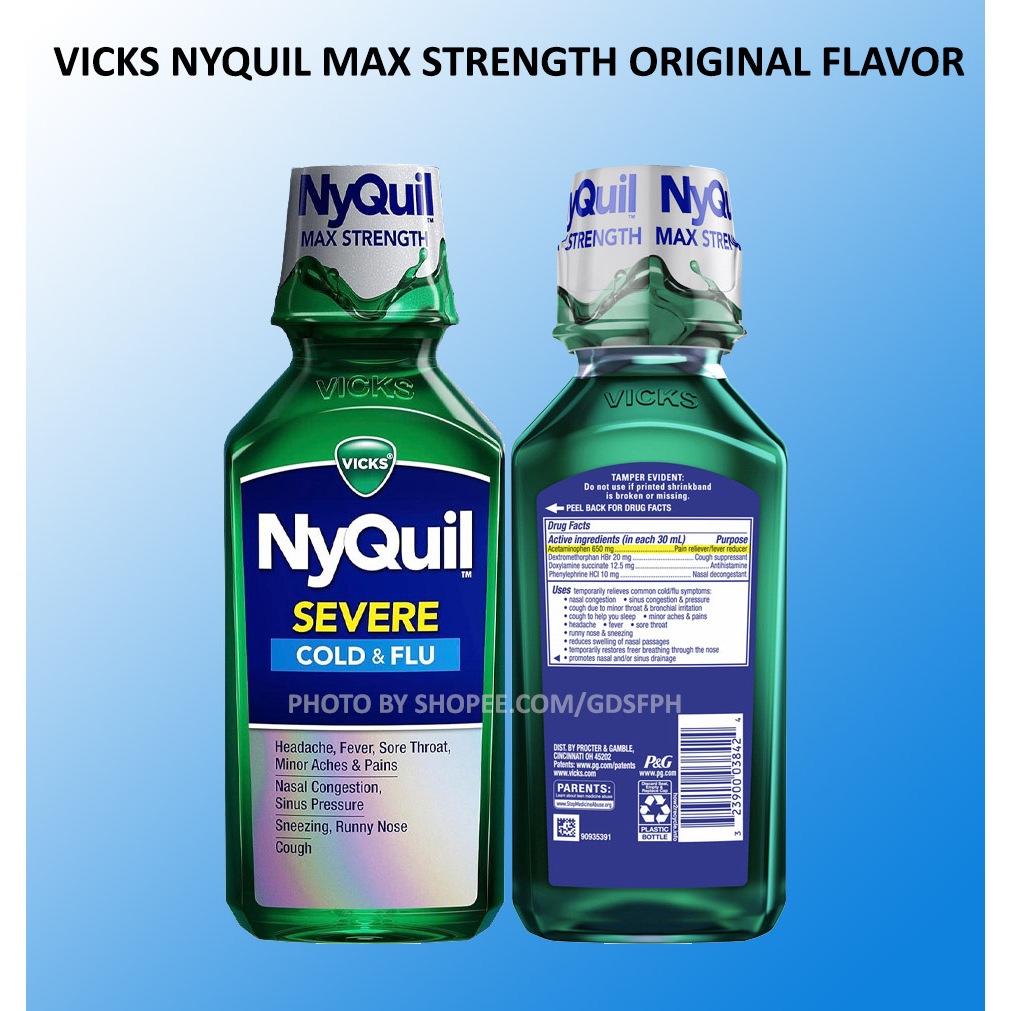 Vicks Nyquil Severe Cold & Flu 12oz Orginal Flavor (Dark Green ...