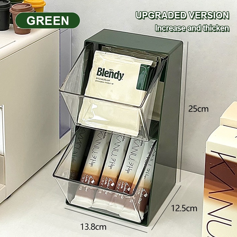 2 Tier Partition Desktop Tea Bag Container Condiment Storage Coffee ...