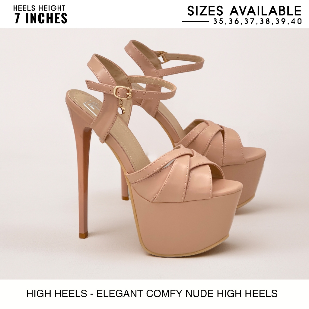 7 INCHES HIGH HEELS - NUDE COLOR ELEGANT PAGEANT HIGH HEELS | Shopee ...