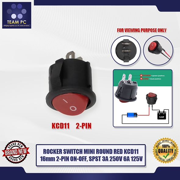 TEAM PC ROCKER SWITCH MINI ROUND RED KCD11 16mm 2-PIN ON-OFF, SPST 3A ...