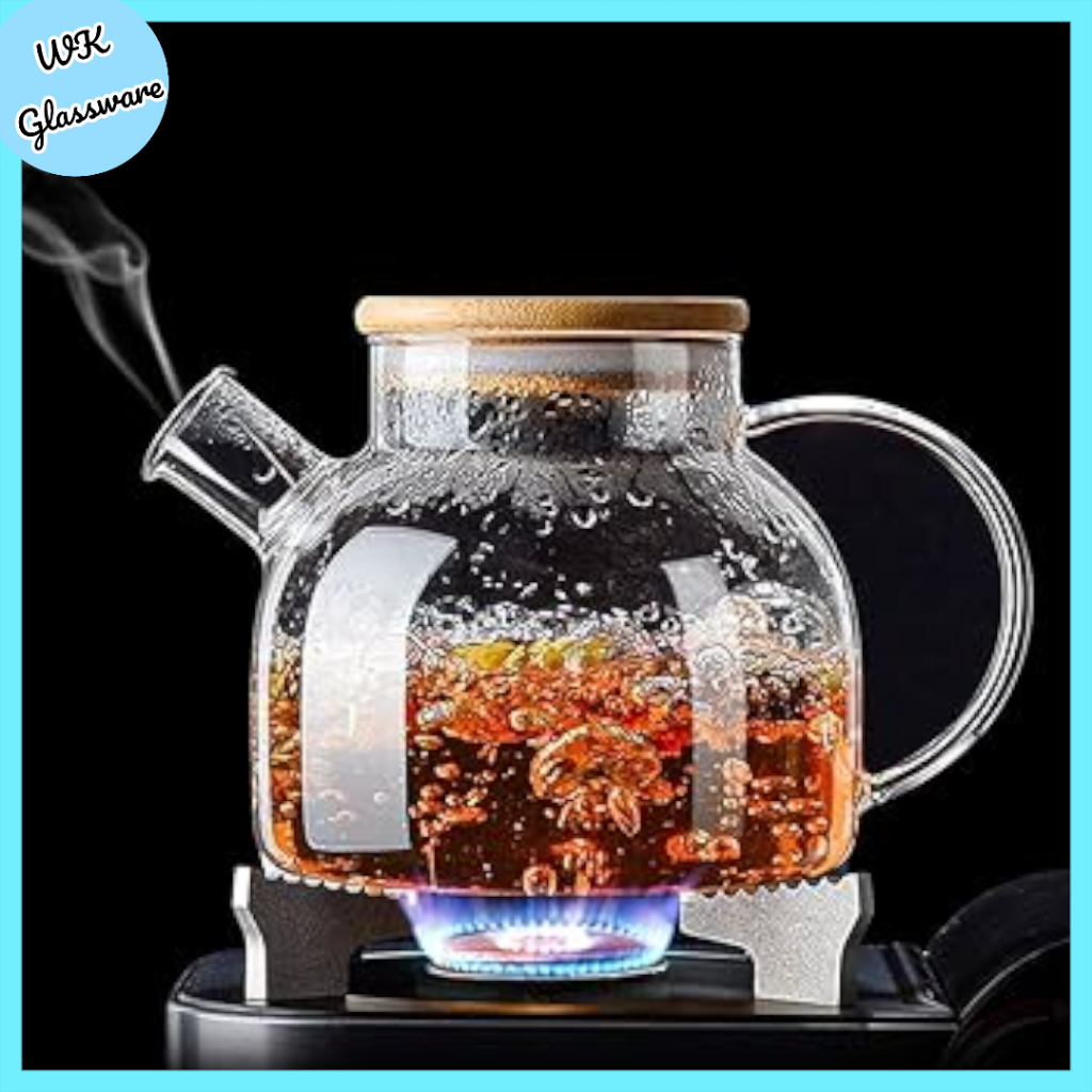 Clear Glass Water Kettle Cooker Kettles Bamboo Lid Teapot | Shopee ...