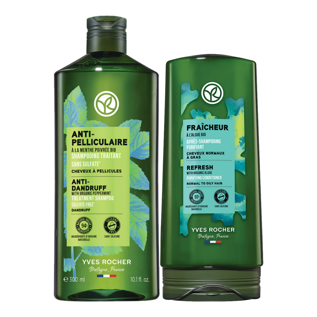 YVES ROCHER Anti Dandruff Shampoo 300ml & Refresh Purifying Conditioner ...