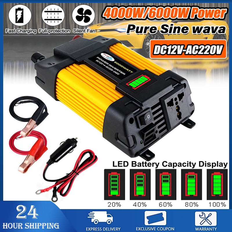 6000W Power Inverter DC Pure Sine Wave Household Car Solar Converter ...