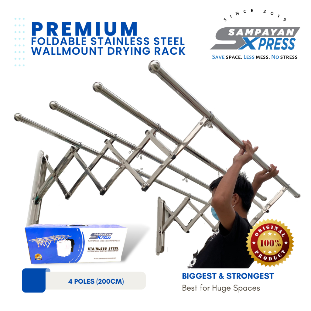 Sampayan Xpress® PREMIUM 4-Pole (200cm) Retractable Wall-mounted