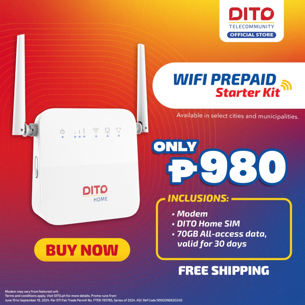 Dito Home Wifi Prepaid Starter Kit With 70gb Data Shopee Philippines 9020