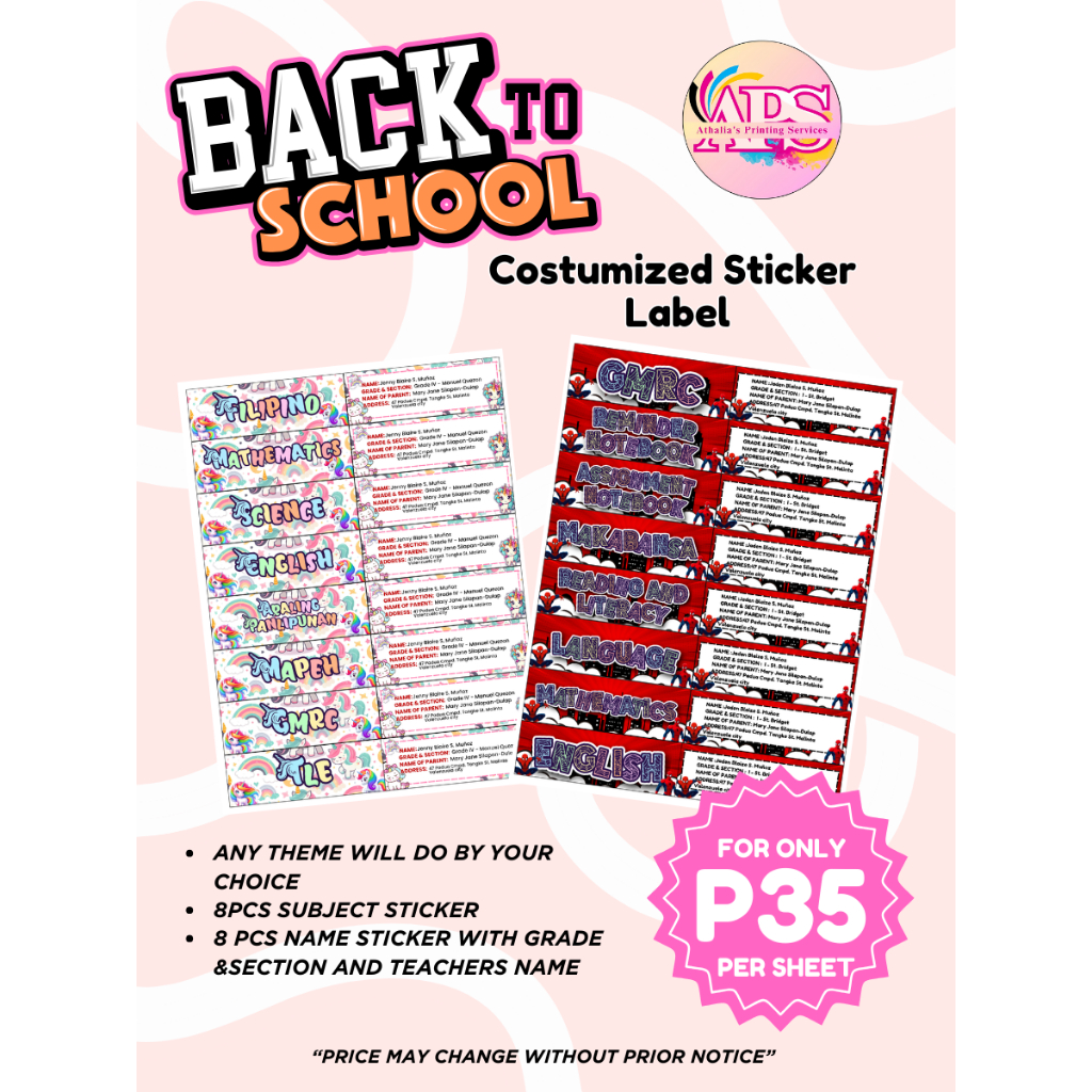 APS COSTUMIZED STICKER LABEL FOR NOTEBOOK | Shopee Philippines