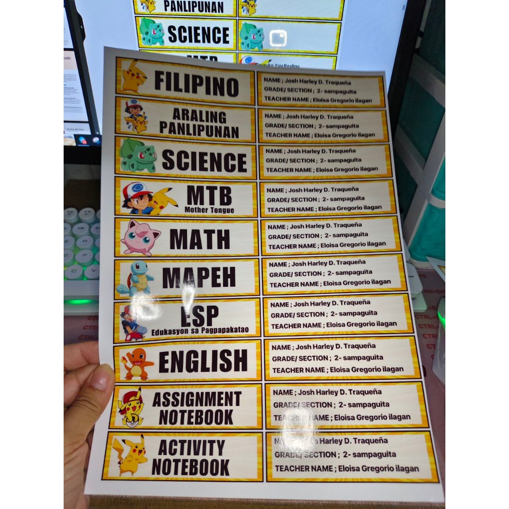 subject labels with names and section | Shopee Philippines