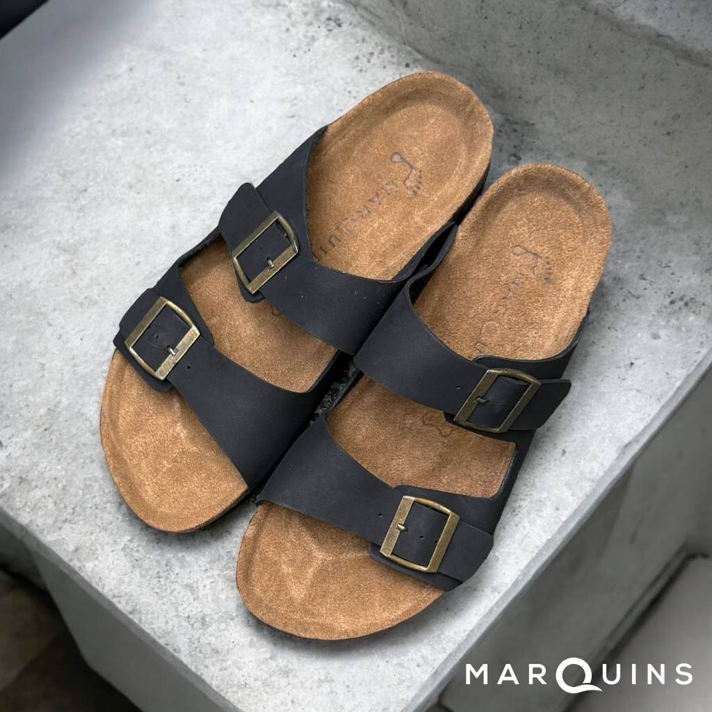 Marquins Two-Strap Cork Sandals for Men - NOMAD Matte Black | Shopee ...