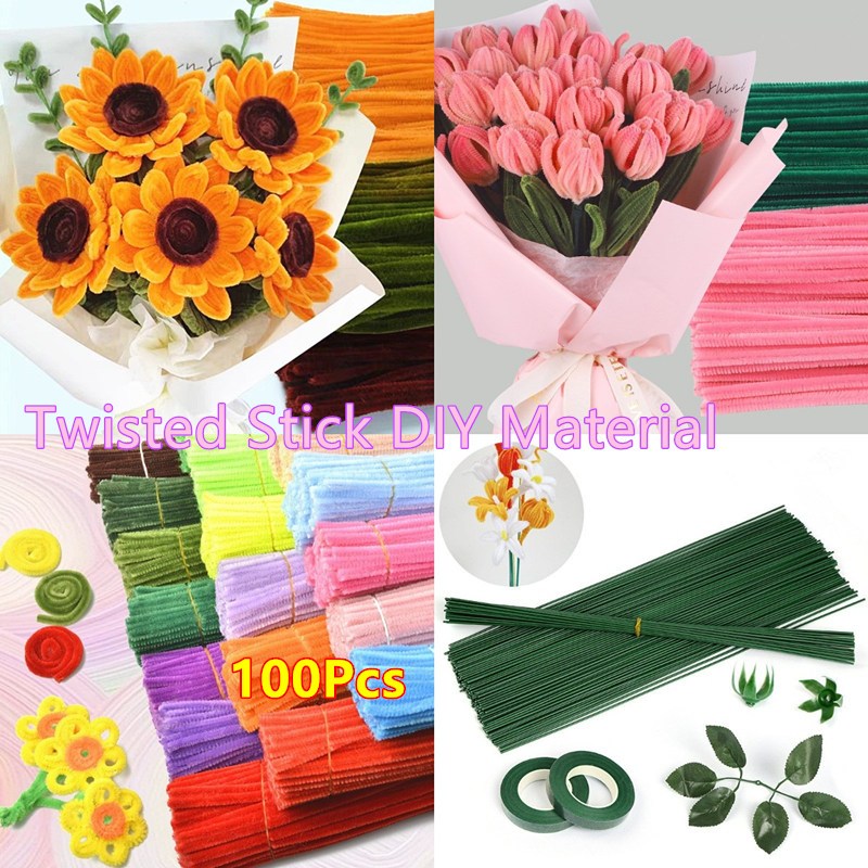 Chenille Wires Fluffy Sticks/Rose Pole/roll Floral Tape DIY Craft Twist ...