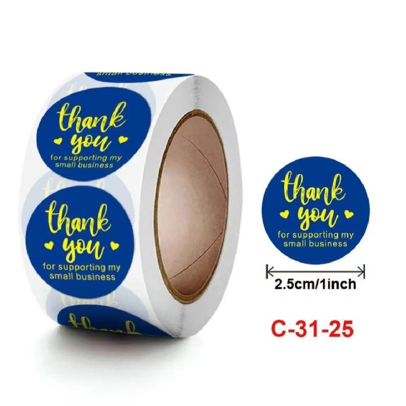 BLUE THANK YOU STICKER LABEL METALIC GOLD PRINT 500PCS PER ROLL ...