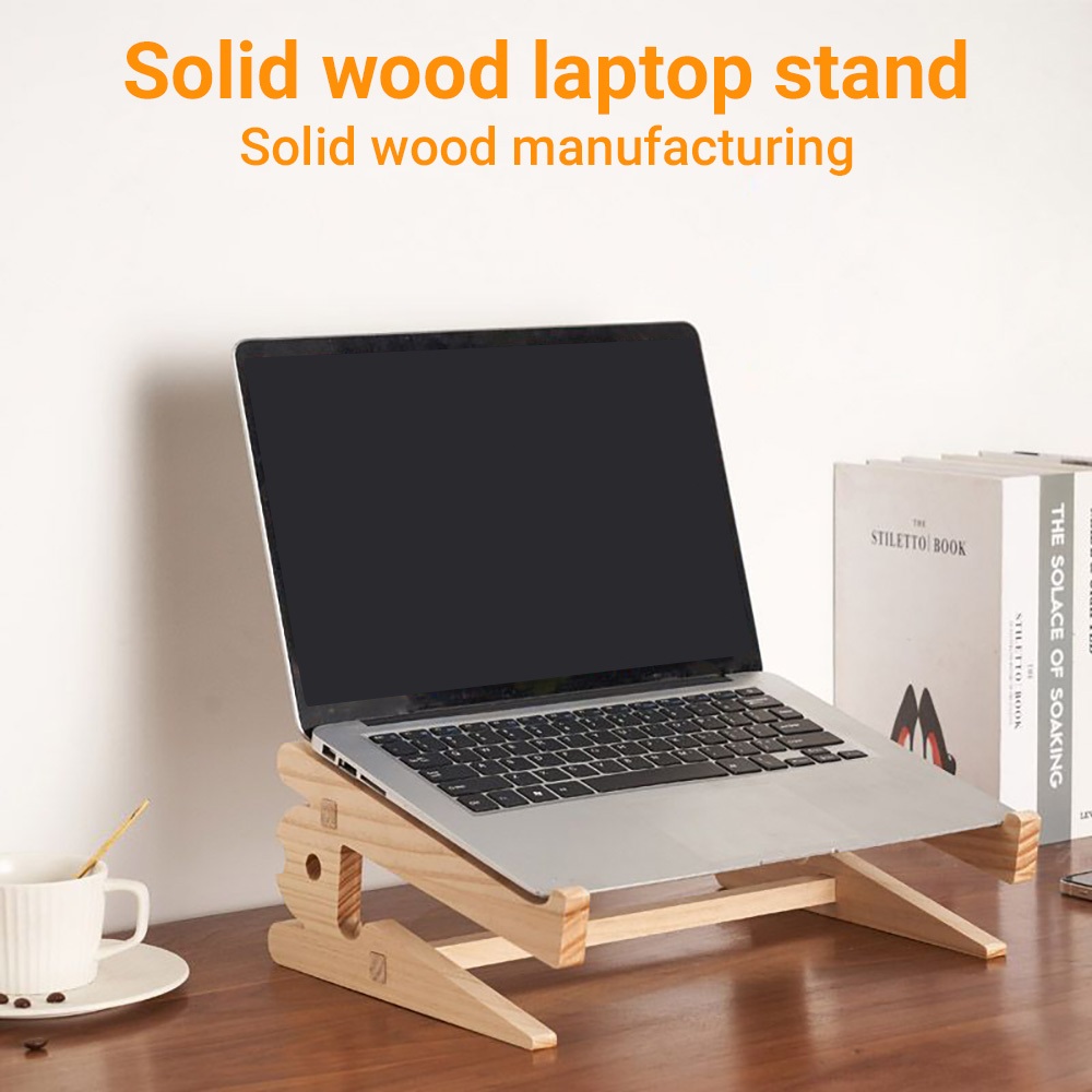 Wooden Laptop Stand, Adjustable Vertical Cooling Base, Storage Rack for ...