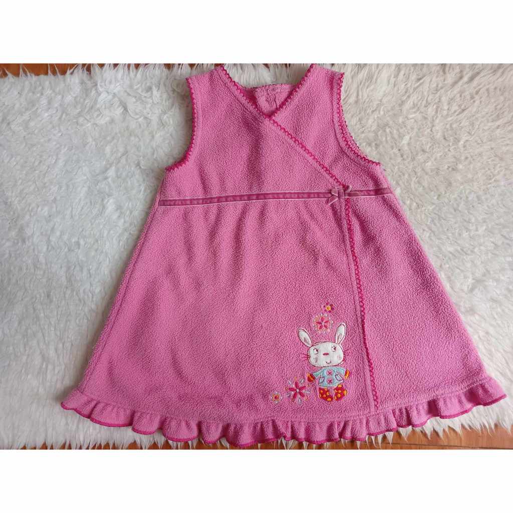 Debenhams Baby Girl Dress Sleeveless Fleece Bunny Embroidered Pink Original Preloved Size 1 2