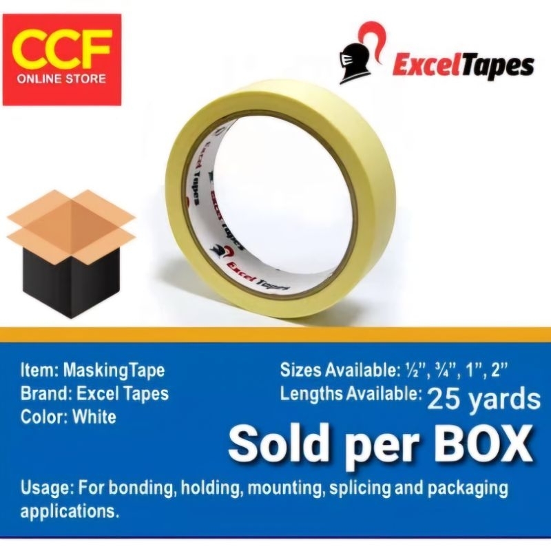 Excel Masking Tape per Box 1/2 3/4 1 2 inch x 25 yards Each size sold ...