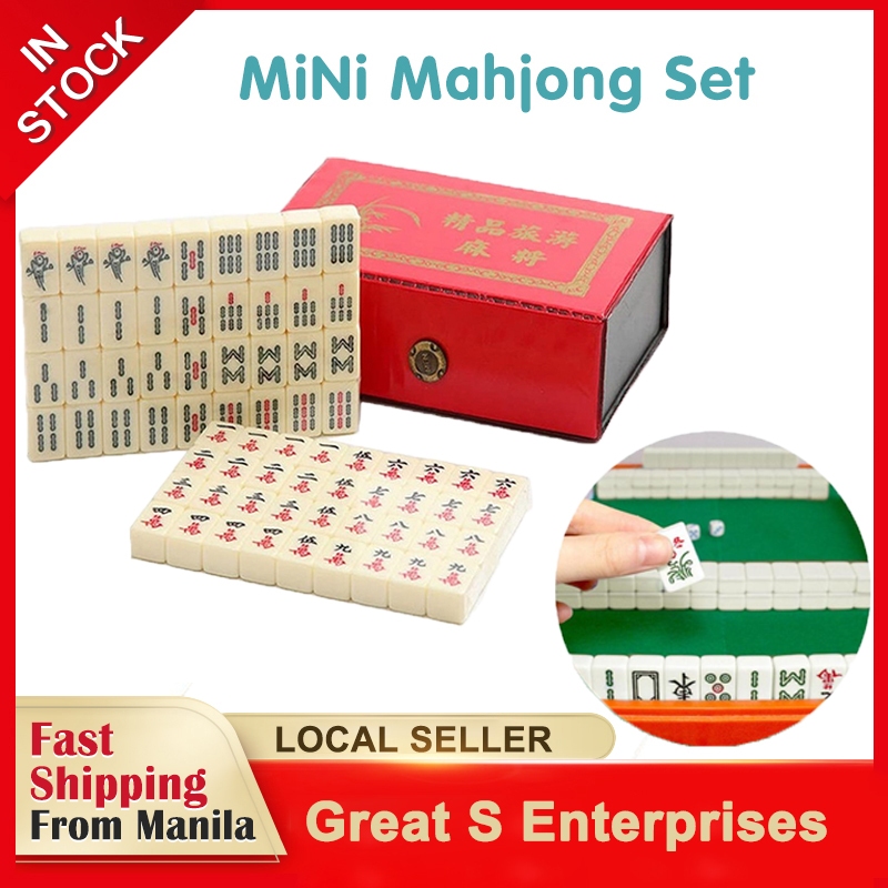 Chinese Mini Mahjong Travel Game Set with 2 Extra Small White Tiles and ...