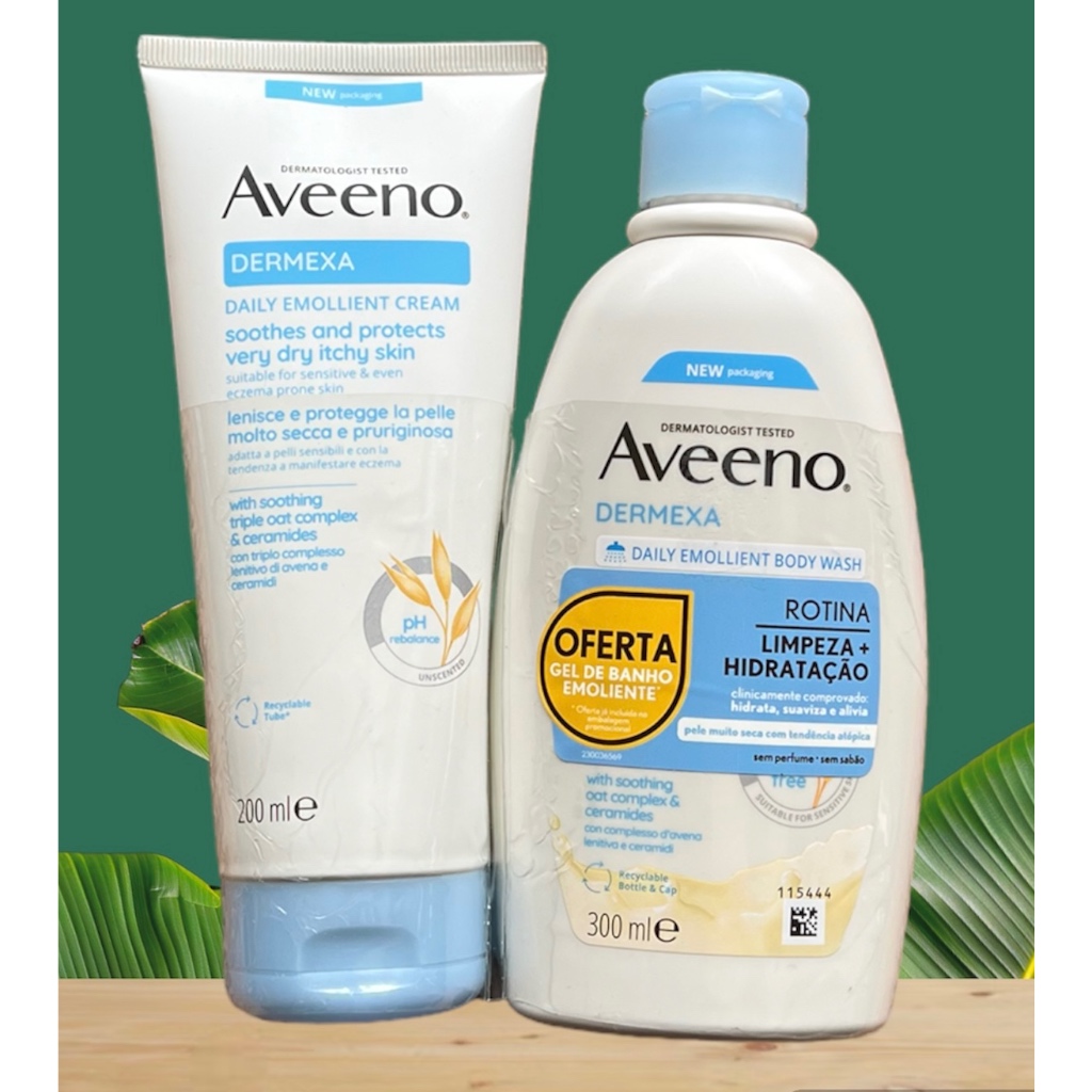 Aveeno Dermexa Emollient Cream 200ml + Emollient Body Wash 300ml ...