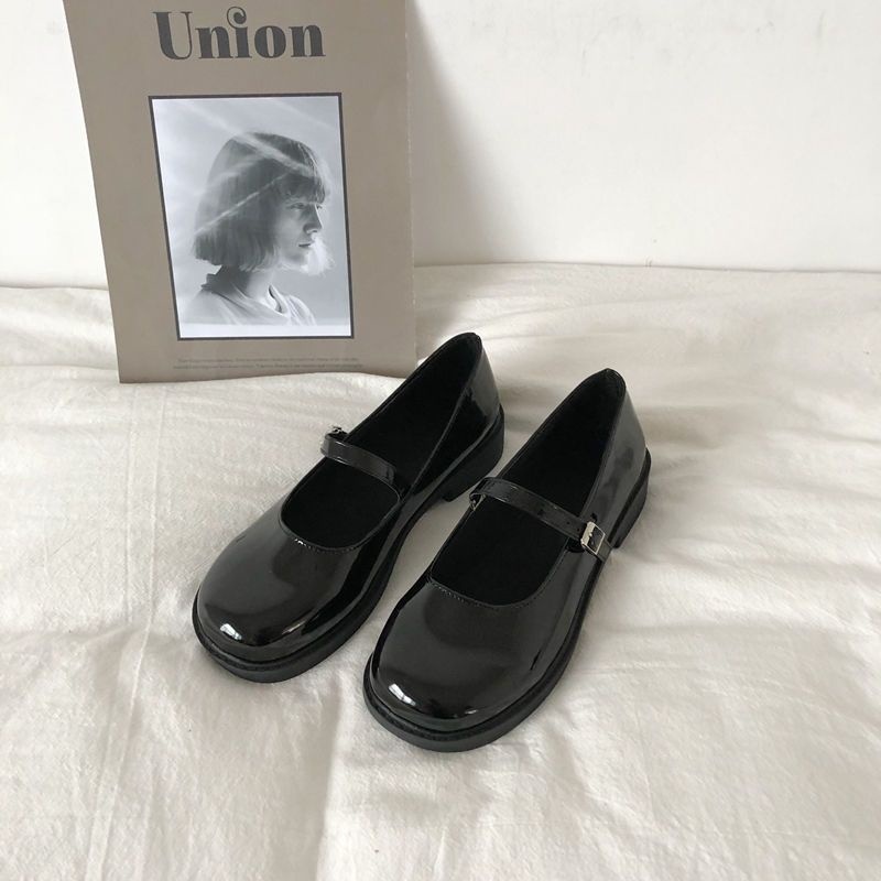 Black Flat Mary Jane Shoes for Women Glossy Leather Shoes for Students  School Shoes Jk Uniform Shoes