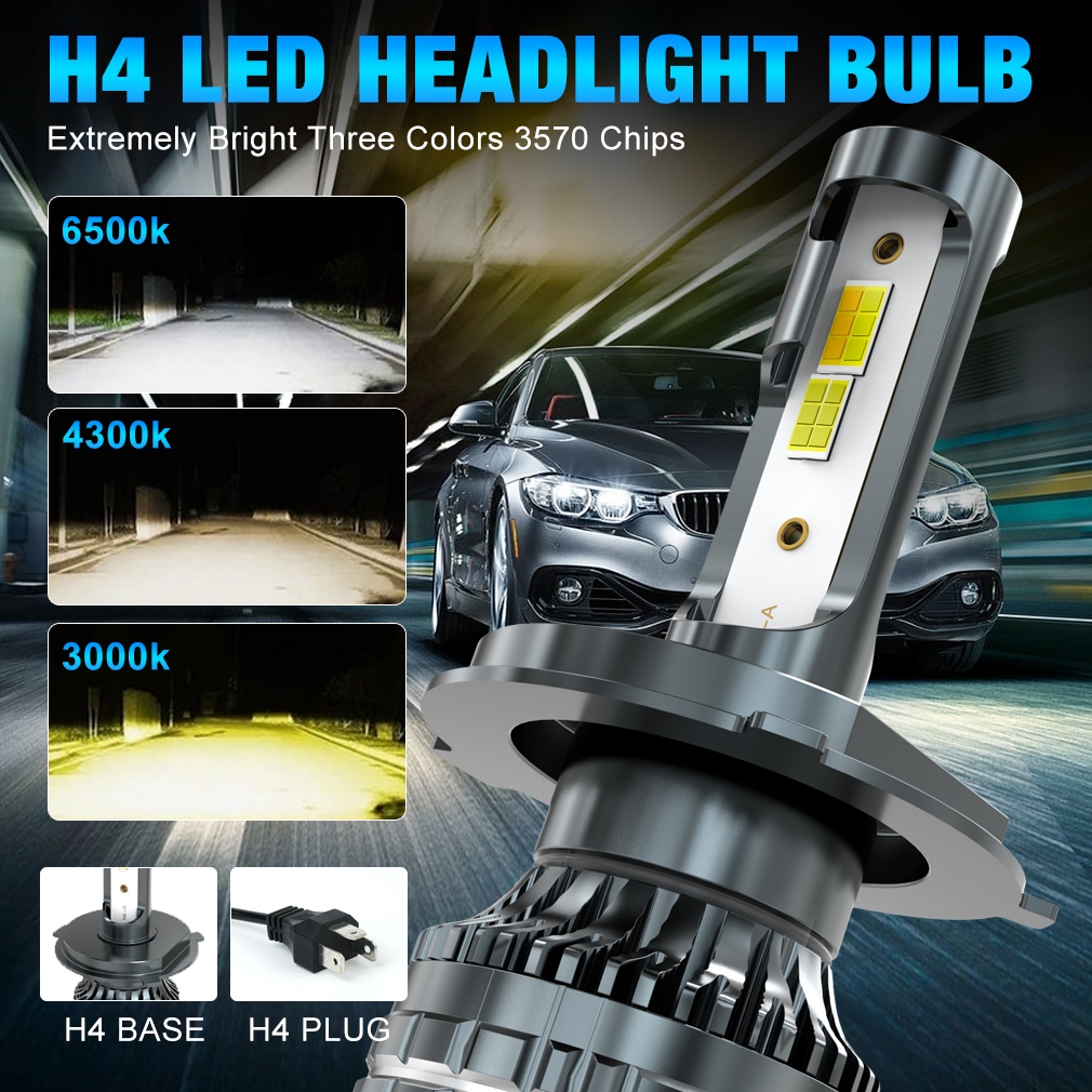TOAUTO 80W Triple Color All Weather Car LED Headlight H4 H11 9005 Fog ...