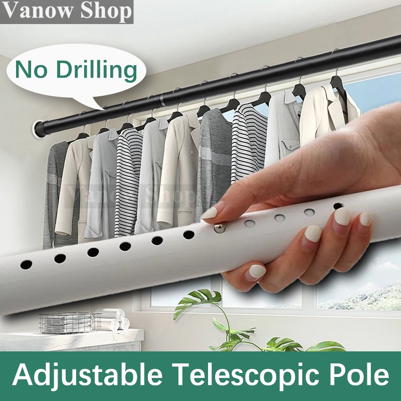 No Drilling Telescopic Rod Adjustable Clothesline Curtain Rod Drying ...