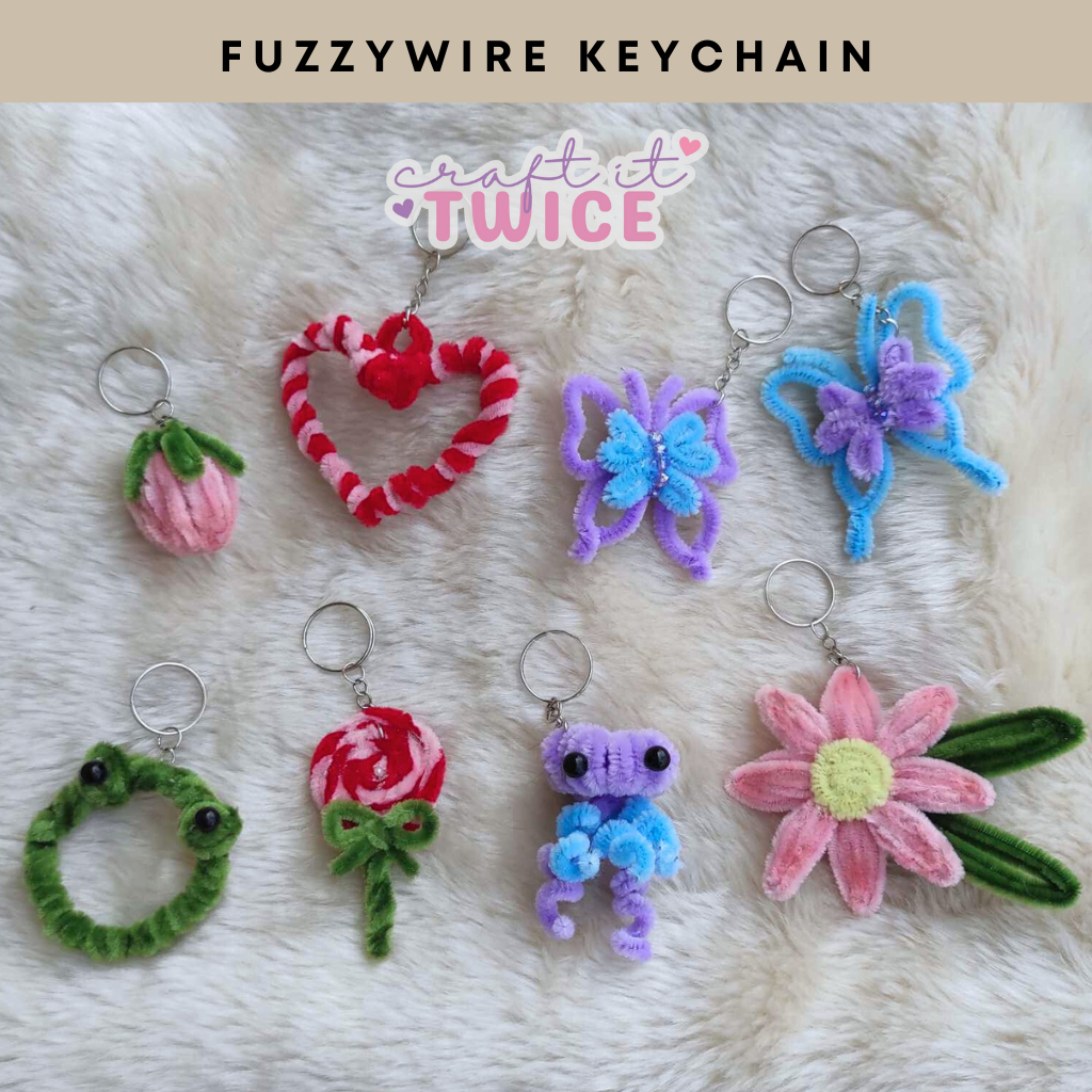 Cute Fuzzy Wire Keychain Handmade Souvenir Butterfly Flower Couple
