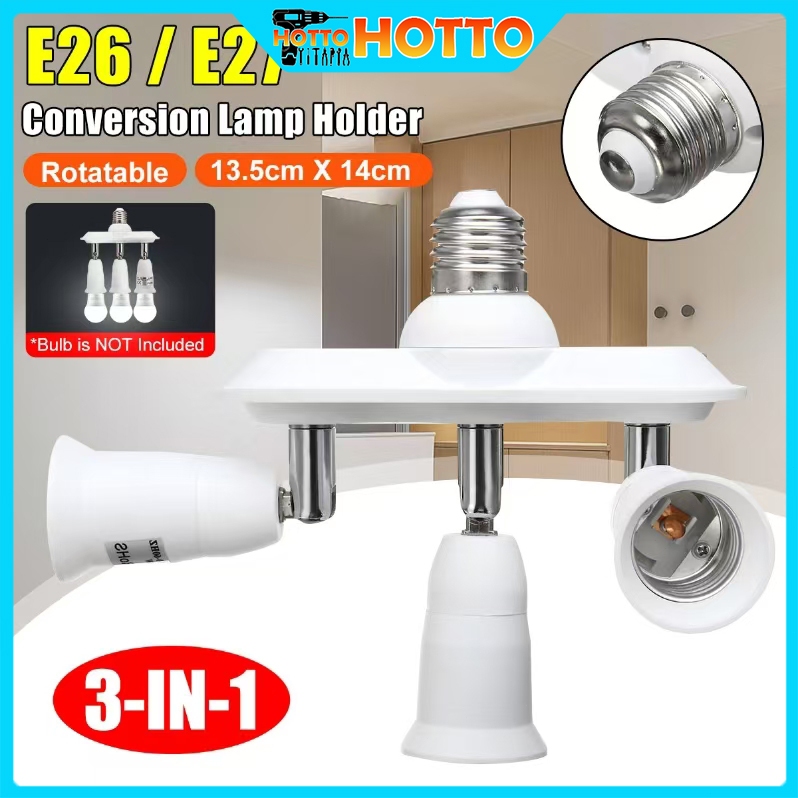 (3 in 1) E27 E26 Light Bulb Socket Splitter Adapter LED Lamp Holder ...