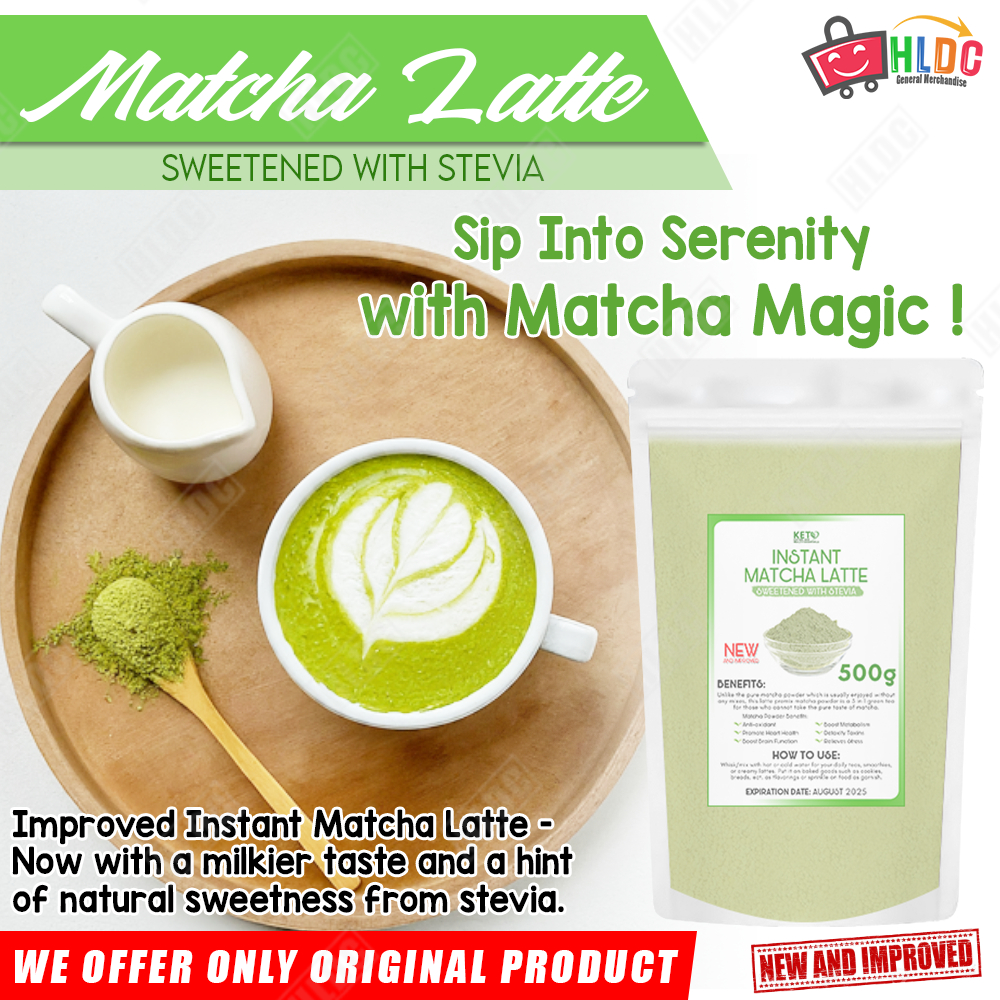 Instant Matcha Latte ( Sweetened with Stevia ) 500g Milkier taste with ...