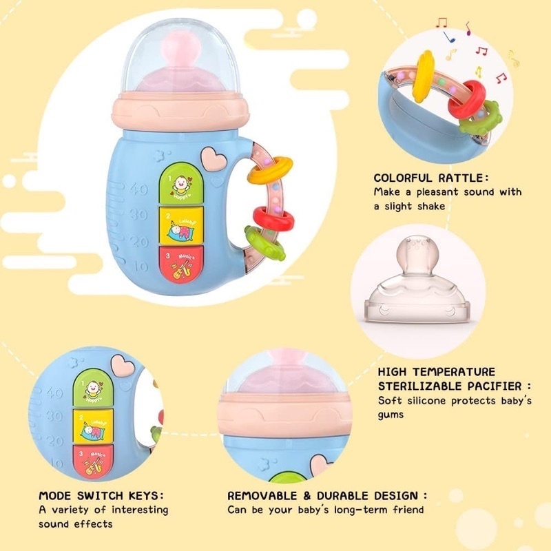 Hntob Baby Musical Bottle Rattle Soothing Toy Silicone Handle Teether ...