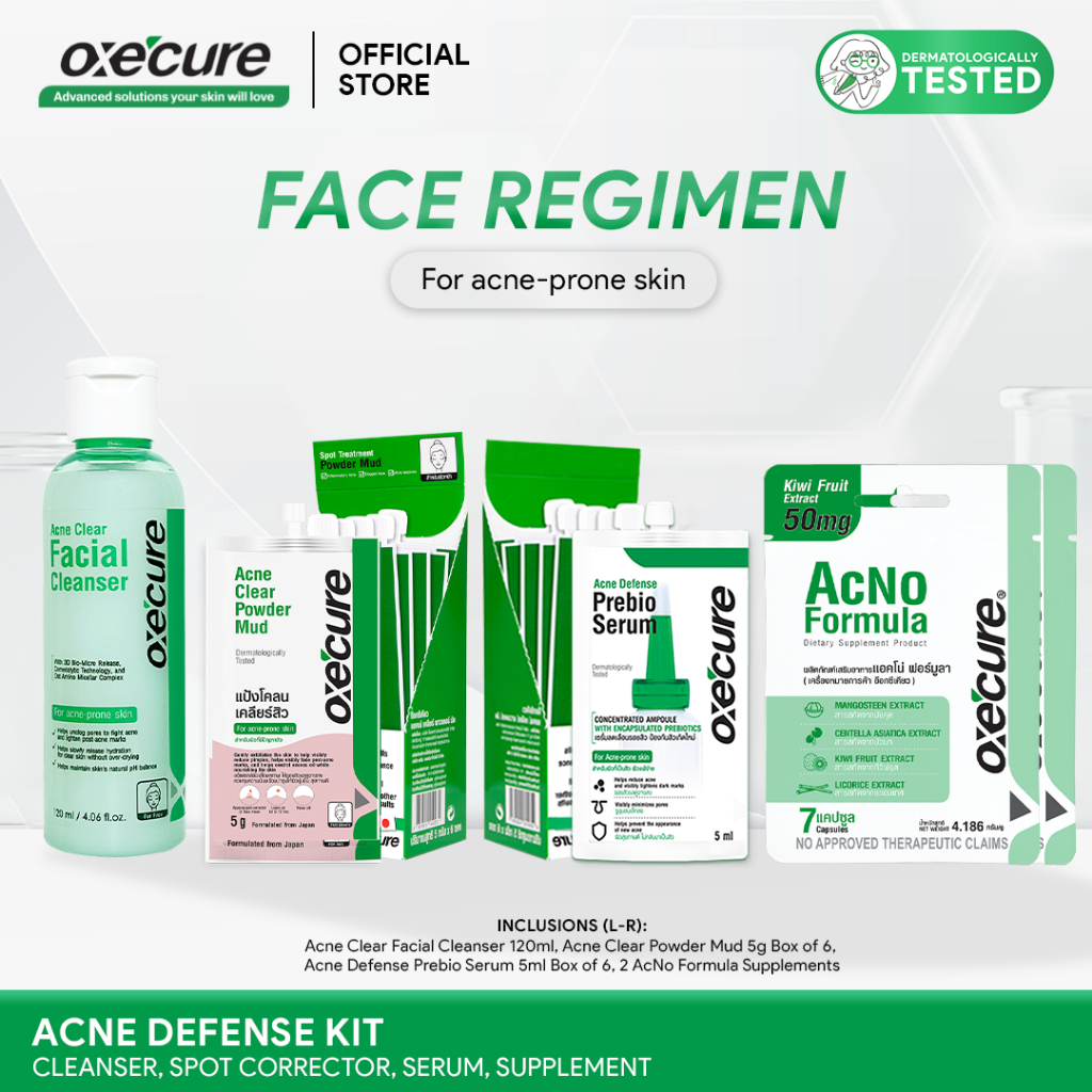 OXECURE Acne Defense Kit (1.5% Salicylic Acid Cleanser, Powder Mud ...