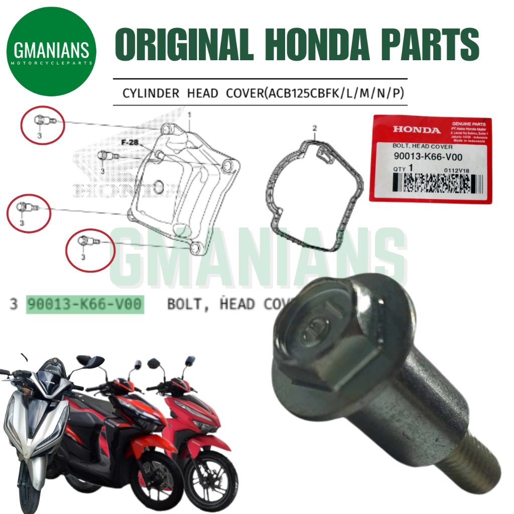 GENUINE HONDA CYLINDER HEAD BOLT CLICK 125 V2/V3 90013-K66-V00 | Shopee ...