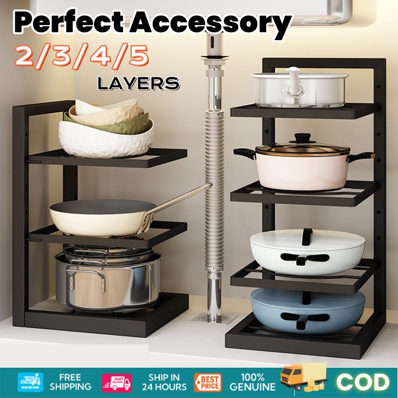 Kitchen rack Pan 3 4 5 Layers pan pot rack kitchen organizer stainless ...
