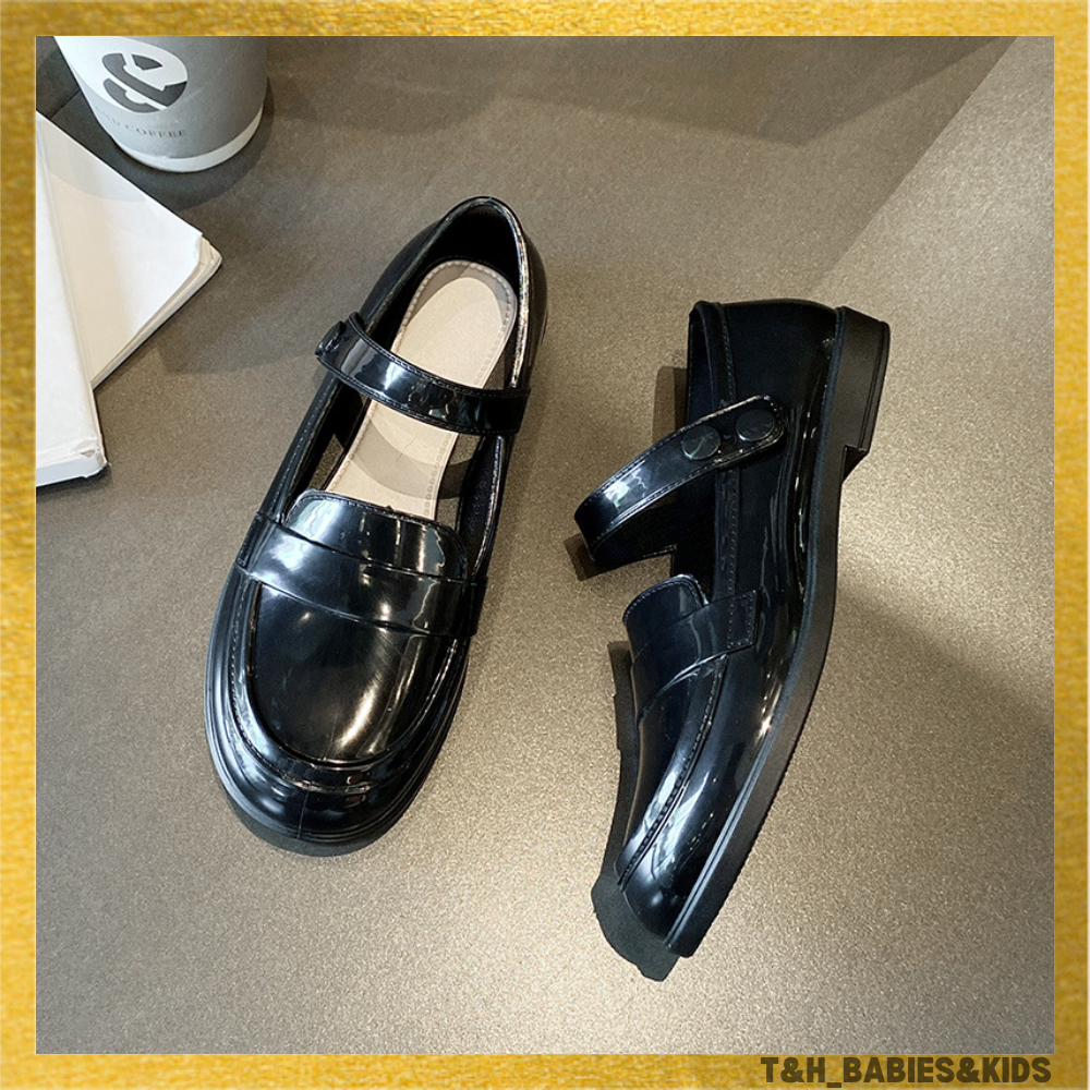 TH Baby Classic Girl Shoes Black School Shoes Soft Rubber Material