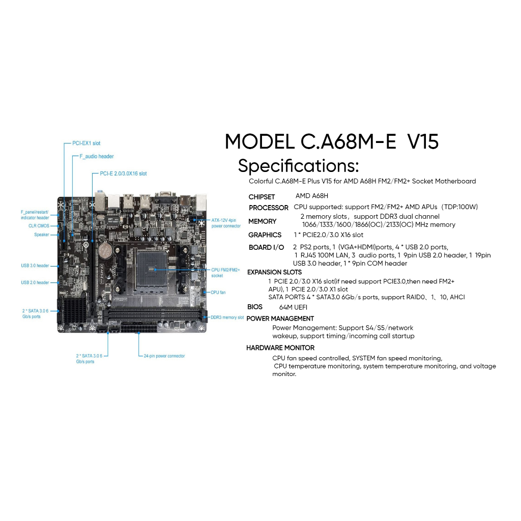 Colorful C.A68M-E V15 for AMD A68H FM2/FM2+ Socket Motherboard | Shopee ...