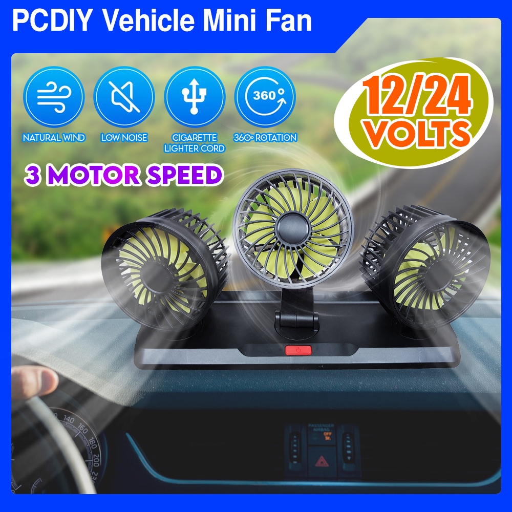 21V 24V Double Head Car Fan 360 Degree Adjustable Auto Electric Car ...