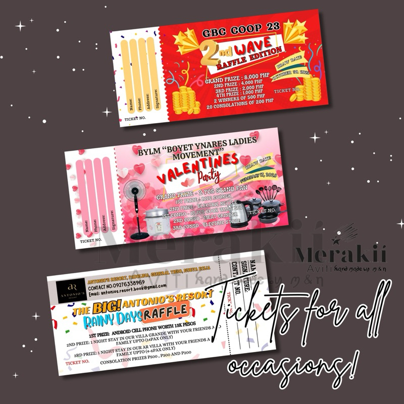 RAFFLE TICKET Customized 13 sets | Shopee Philippines