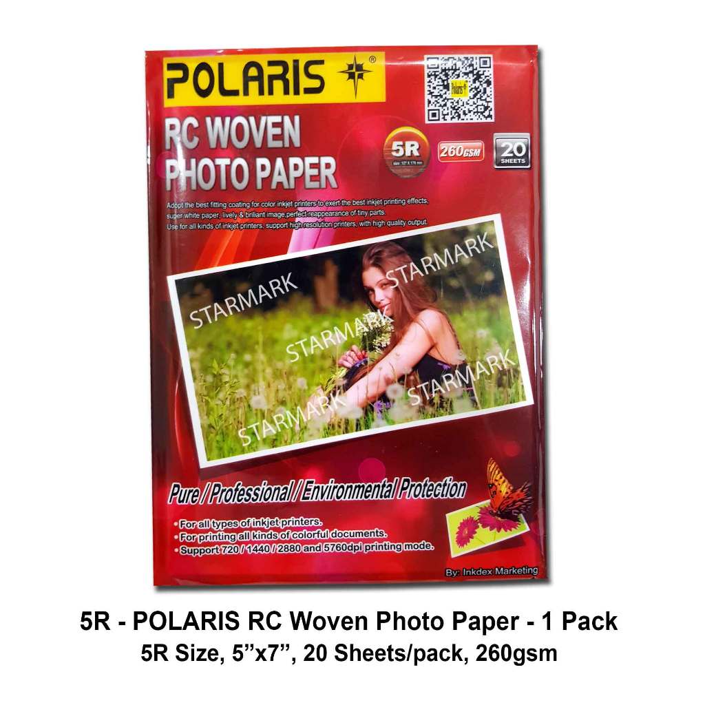 Polaris RC Woven Photo Paper Papers 5R Size, 5x7 inches, 20 Sheets