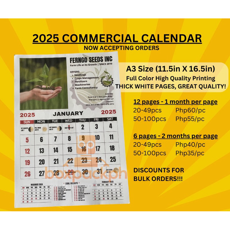 2025 Commercial Calendar A3 Size 11.7”X16.5” 80gsm Great Quality Wall ...