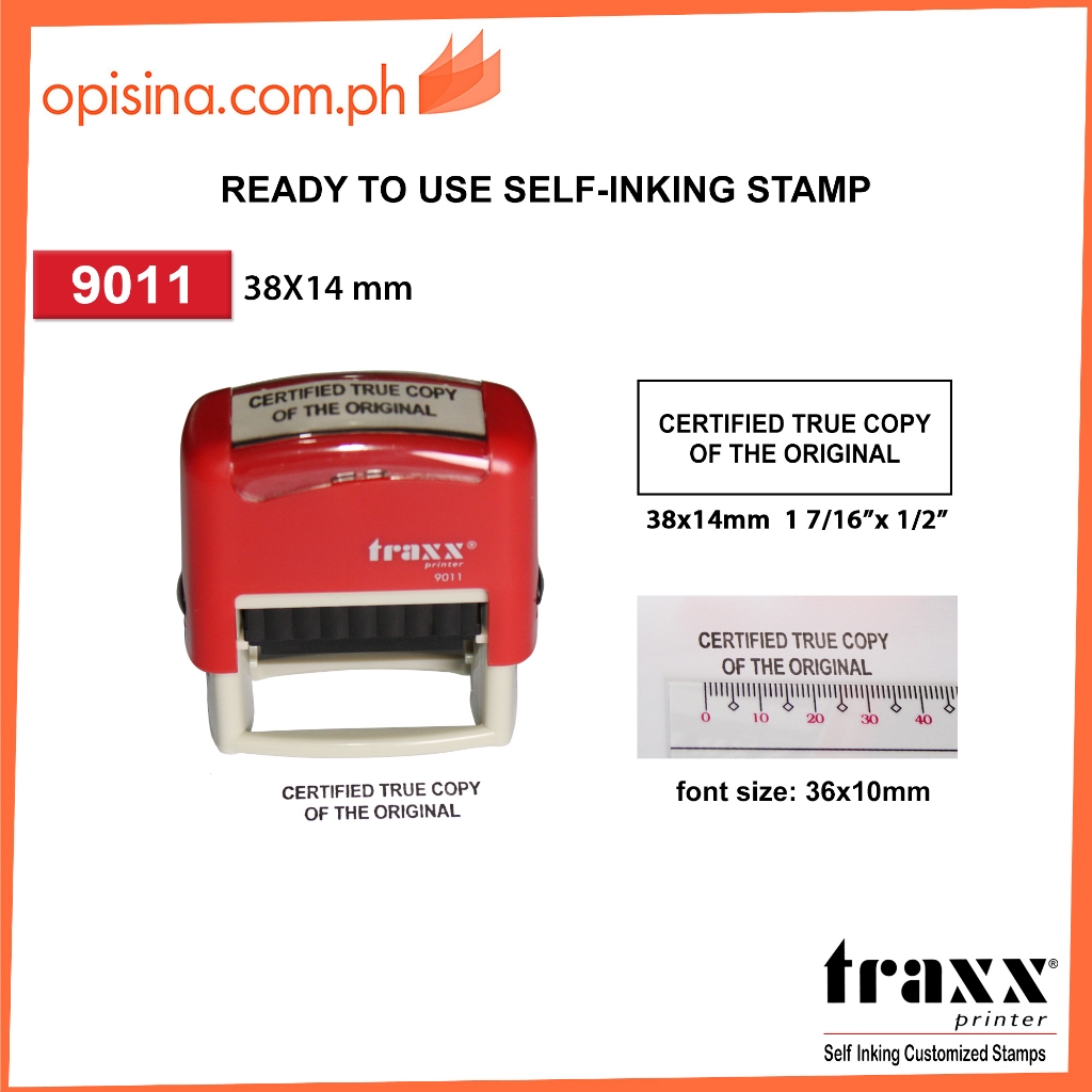 TRAXX SELF-INKING STAMP 38X14 MM CERTIFIED TRUE COPY OF THE ORIGINAL ...