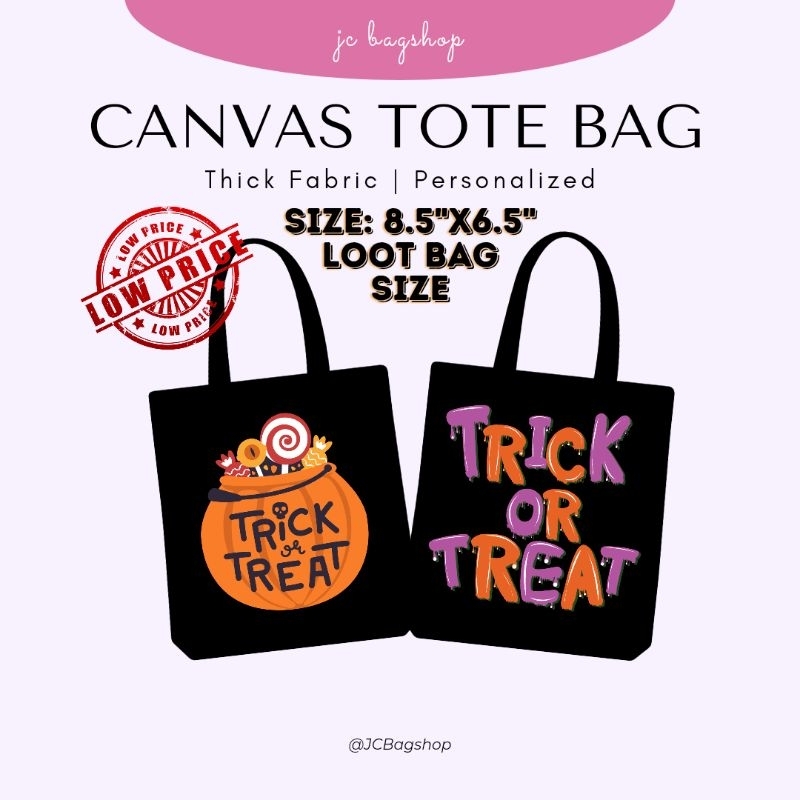 CANVAS TOTE BAG BLACK HALLOWEEN THEME FOR TRICK OR TREAT | Shopee ...
