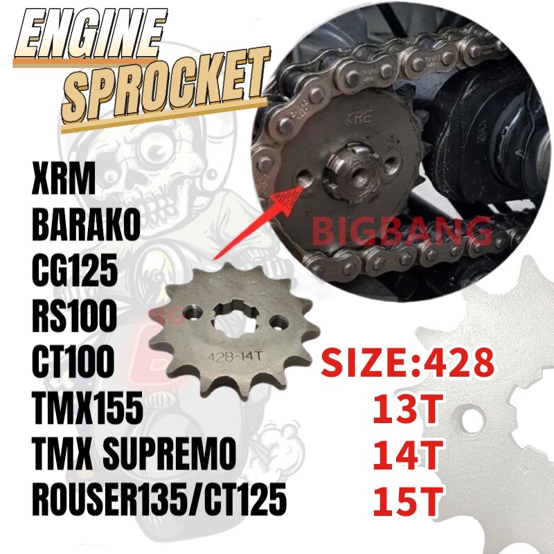 BIGBANG Motorcycle Front Engine Sprocket XRM, CG125, Barako, CT100